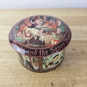 Vintage Disney Snow White Seven Dwarfs 5" Metal Candy Tin with Lid‎ Collectible